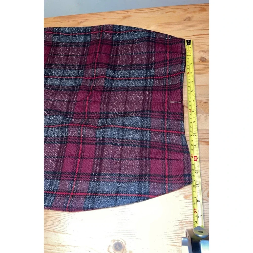 ANNE KLEIN Burgundy/Black/Gray Plaid Short Pencil Skirt Silk Blend  Womens 8 - Picture 4 of 9